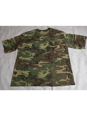 VTG 80s Military Hunting Pocket Front Camouflage Boxy T-Shirt 2XL Single Stitch